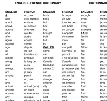 translate english to french words.
